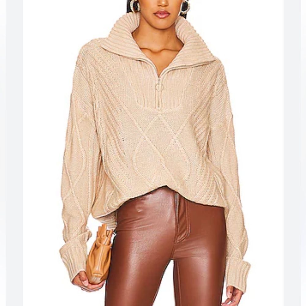 SNDYS Jax Tan Half Zip Sweater Medium